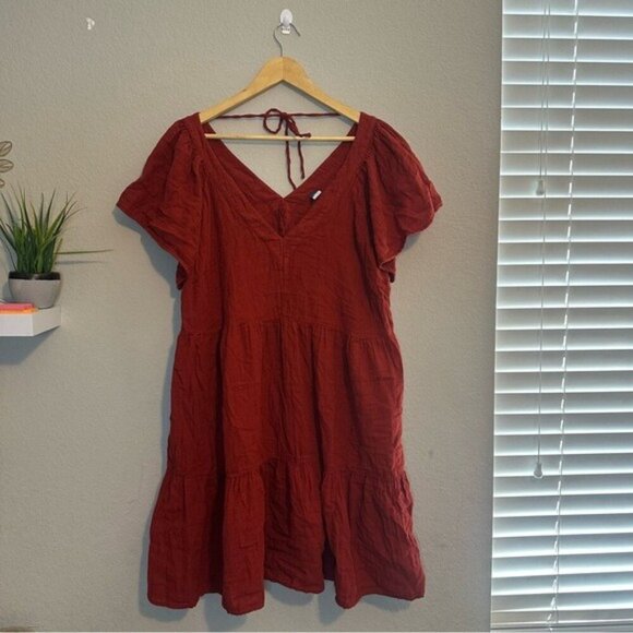 Old Navy V-Neck Tiered Mini Swing Dress Color: Scarlet Size XL - Picture 3 of 9